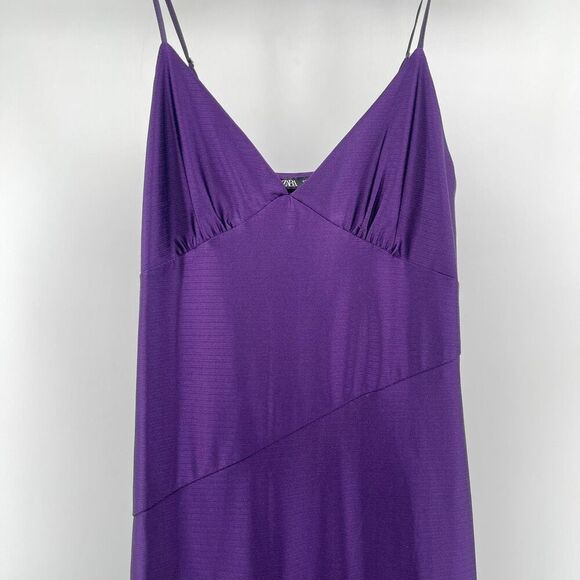 Zara Purple Satin Slip Maxi Dress Women’s Sleeveless Stretch Size Medium - Picture 4 of 14